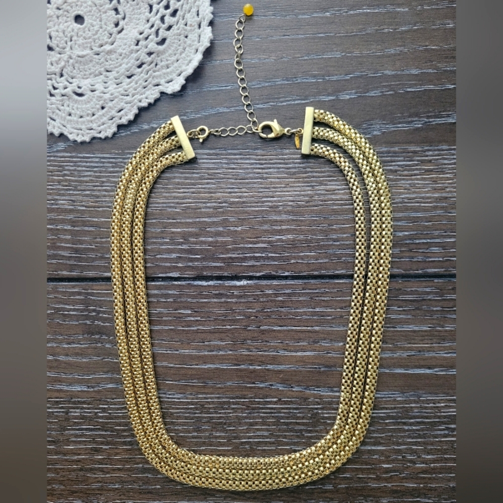 AVON vintage signed SAQ gold tone multi layered snake chains necklace choker